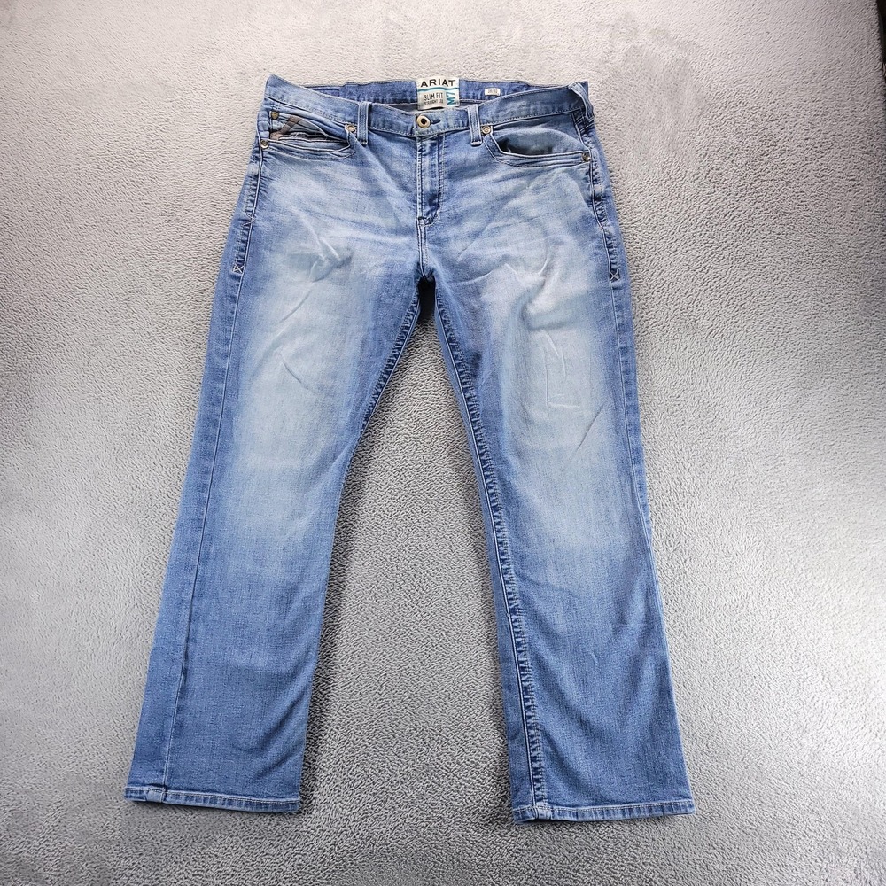 Ariat Jeans Mens 38x30 Blue M7 Wessley Slim Straight Light Wash Stretch 10042206